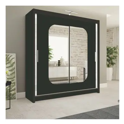 (Black, 180cm) Marika Mirrored Sliding Door Bedroom Wardrobe