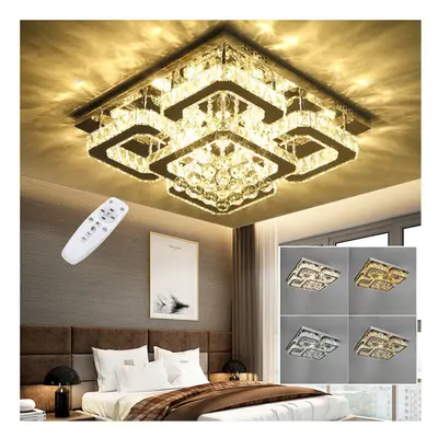 (50cm Square, Adjustable) Modern LED Ceiling Light Crystal Flush Chandelier