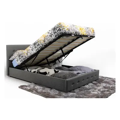 (4FT6 Double) Bath Ottoman Gas Lift Fabric Storage Bed in Grey