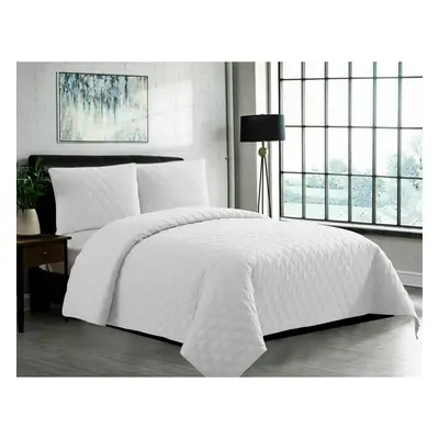 (White, Super King) Luxury Quilted 3PC INSP Bedspread/Thrw