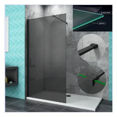 (1100mm) Black Walk In Wet Room Shower Enclosure 8mm Nano Glass