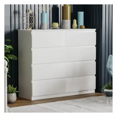 (White) Denver Drawer Chest Wide Bedroom Garment Storage