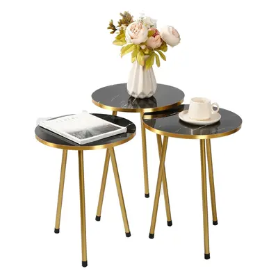 (Black) Set Of Modern Chic Round Wood/Metal Nesting End Stacking Coffee Bedside Tables In Colour