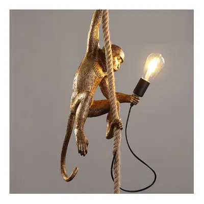 (Gold z) Nordic Hemp Rope Monkey Lamp Pendant Lamp Creative Cafe Industrial Style Chandelier Ani