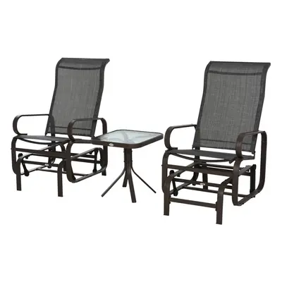 Outsunny Pcs Rocking Chair Gliding Chair Set w/ Table for Patio Garden Brown