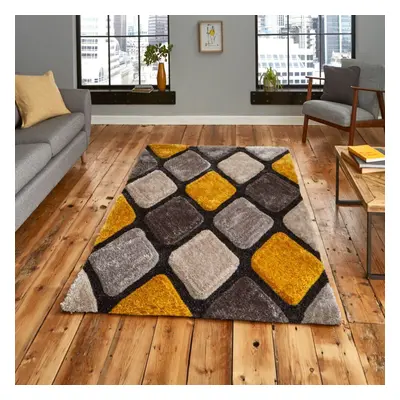 (120x170cm) Noble House Rugs NH9247 Grey Yellow Textured 3D Effect Hand Carved Geometric Mats