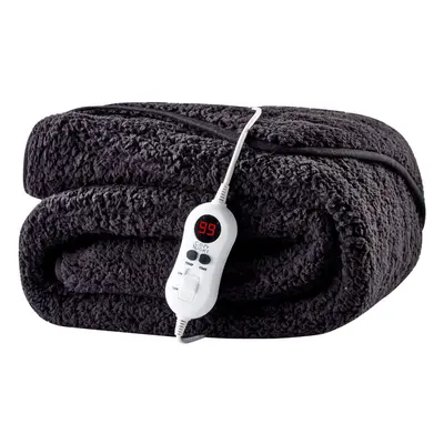 (Black Onyx) Cozy Night Luxury Sherpa Fleece Heated Throw