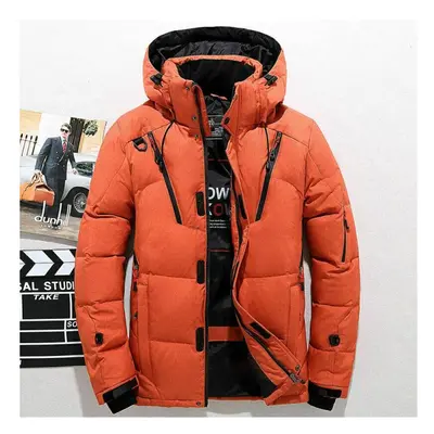 (Orange, XL) Men's warm duck down jacket ski jacket hooded down coat