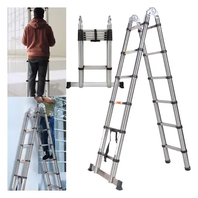 (1.9M+1.9M A Frame Ladder) Extendable Ladder Steel Telescoping Ladder Portable Step Ladders Mult