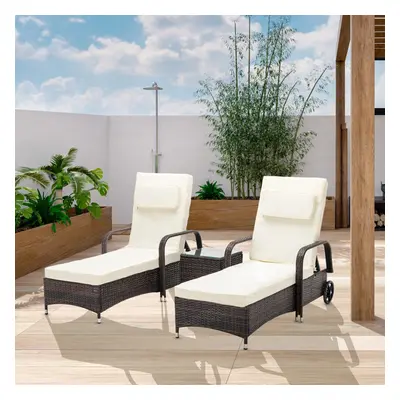 (Brown) MCC Pieces Rattan Sun Lounger Bed Recliner Outdoor Chair & Side Table Set Venice