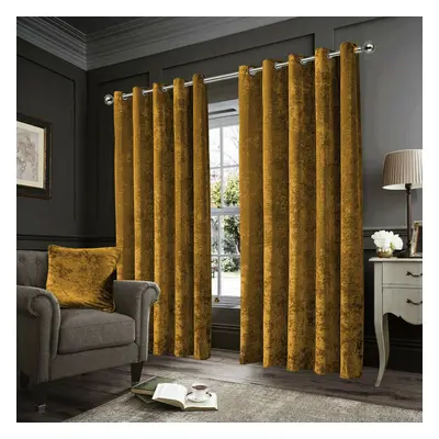 (Ochre, 66" x 90" (168cm x 228)) Velvet Curtain Eyelet Ring Top Luxury Drapes Interior Decor Cla