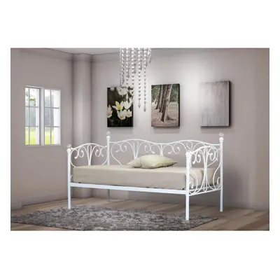 (3ft Single, White) Iris Metal Day Bed with Crystal Finials with Kerri Mattress