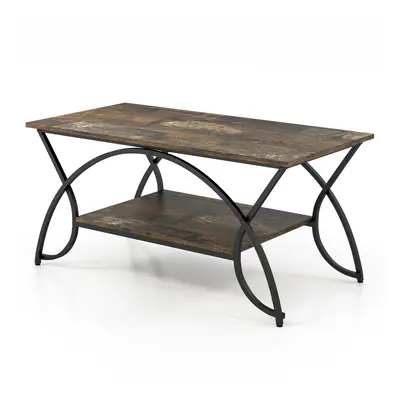 Modern Wood Grain Coffee Table 2-Tier Rectangular Accent Table Chic Cocktail