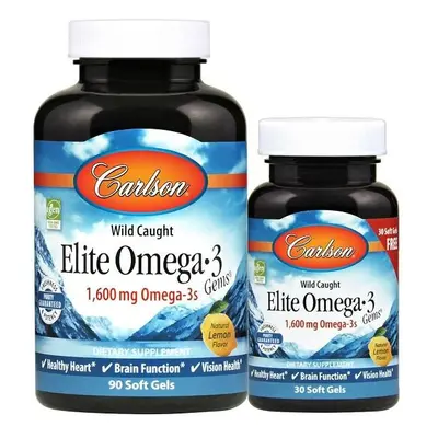 (90 + softgels) Elite Omega-3 Gems, 1600mg Natural Lemon - + softgels