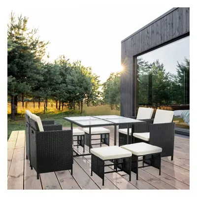 (Black) MCC Pieces Rattan Garden Furniture Outdoor Chair & Table 4+4+1 Set Cuba