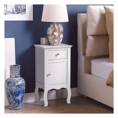 (White) Wooden Bedside Side Table Nightstand with Drawer