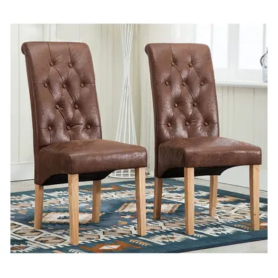 (Brown) MCC Set of Linen Fabric Dining Chairs Roll Top Scroll High Back For Home & Commercial Re