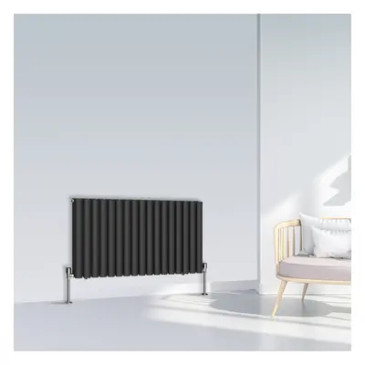 (600x1003mm Double, Black) NRG Oval Column Designer Radiator Horizontal Vertical Central Heating