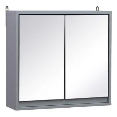 HOMCOM Wall Mounted Mirror Cabinet w/ Storage Shelf for Bathroom Grey