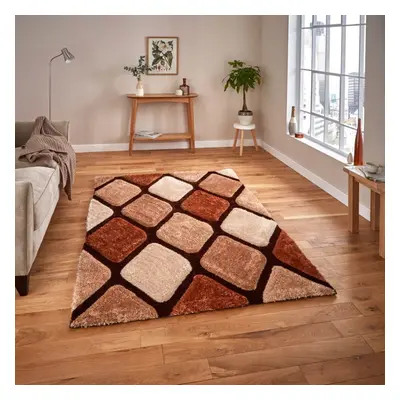 (150x230cm) Noble House Rugs NH9247 Beige Brown Textured 3D Effect Hand Carved Geometric Mats