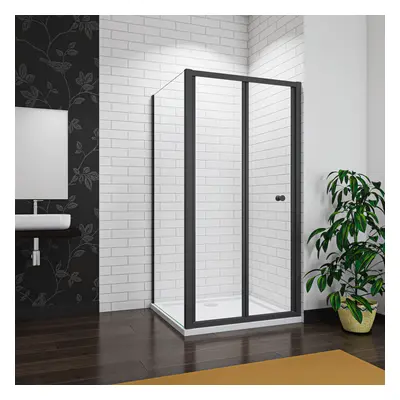 (Door Width: 1000mm; Side Panel: 900mm) Bathroom Matt Black Bi Fold Shower Enclosure