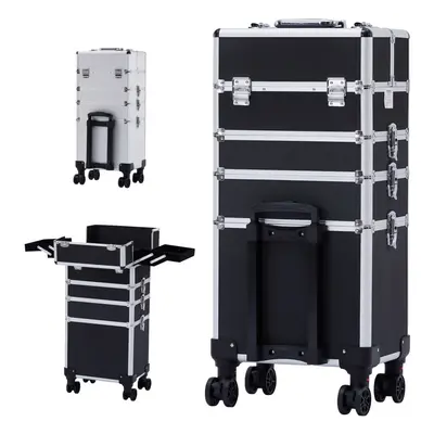 AREBOS 4-in-1 Cosmetic Case | Compartments & Drawer | Telescopic | Locks | 4X Wheels | Velvet Li