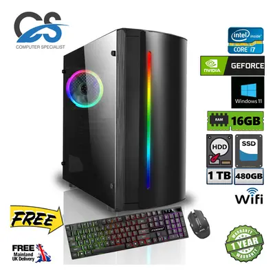 (480GB SSD, 16GB) Gaming PC i7 1TB HDD 480GB SSD 16GB RAM GT730 Windows11