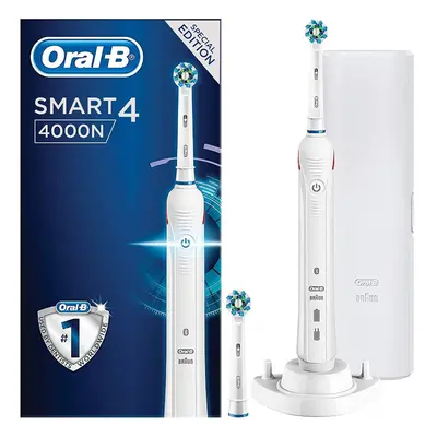 Oral-B Smart 4000N CrossAction Electric Toothbrush Rechargeable, White App Connected Handle, Mod