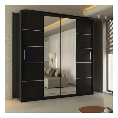 (Black, 203cm) Winnipeg Double Door Sliding Mirror Wardrobe