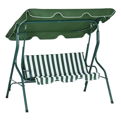 Outsunny 3-person Garden Swing Chair w/ Adjustable Canopy, Green Stripes