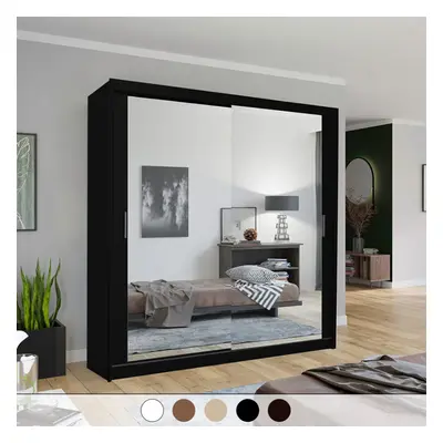 (Black) Modern Double Mirror Sliding Door Wardrobe - 90cm