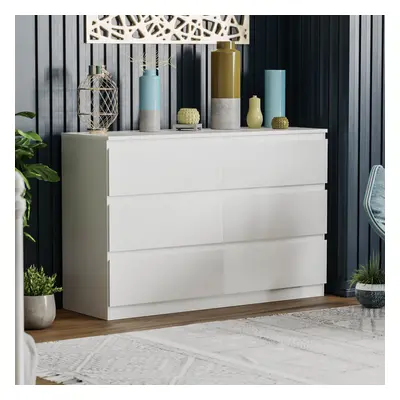 (White) Denver Drawer Chest Wide Bedroom Garment Storage