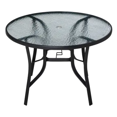 Outsunny 106cm Round Garden Dining Table with Parasol Hole Glass Top