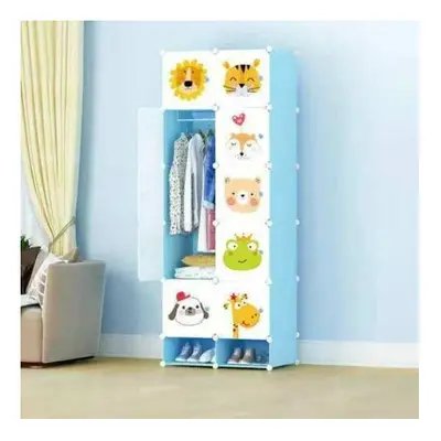 (BLUE CABINET WITH SHOWCASE) Cube Closet Wardrobe Organizer Kid Storage Shoe