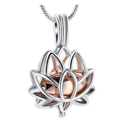 (Silver-Rose gold, Necklace) Cremation Jewelry Ashes Pendant Necklace With Hollow Urn