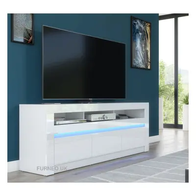 (RGB (multicoloured) LED Lights) White TV Stand 157cm Unit Cabinet Gloss & Matt Carino LED Light