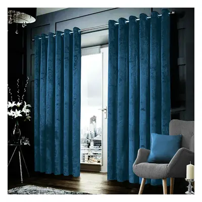 (Blue, 90" x 90" (228cm x 228cm)) Velvet Curtains Eyelet Ring Top Ready Made Lined Pair Panel