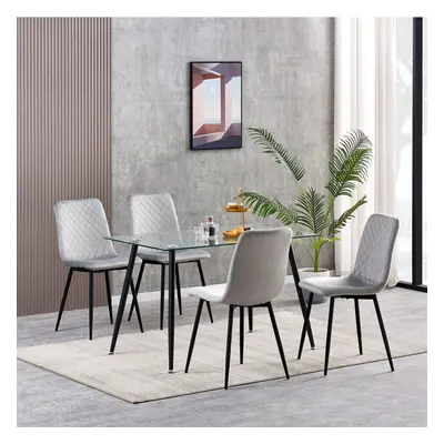 (4, Light grey) Set of 1/2/4 Designer Velvet Fabric Dining Chairs Metal Legs Lexi Chairs