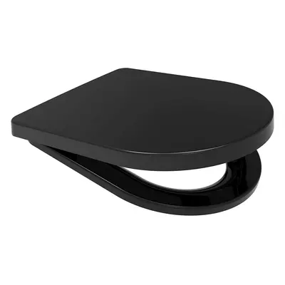 (Black) Middle D Shape Toilet Seat Soft Close Quick Release x 449mm