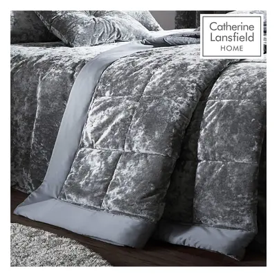 Catherine Lansfield Crushed Velvet Bedspread Silver, 220x220cm