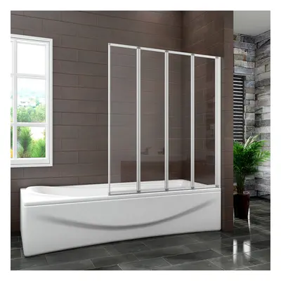 4 Fold Folding Bath Screen Shower Bathroom 4mm Glass Panel 900x1400