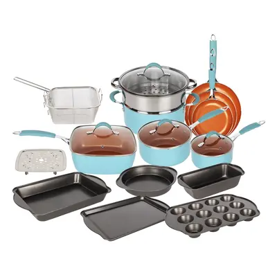 (Blue and Copper) Induction Pcs Non Stick Cookware Pot Pan Set