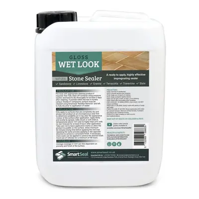 (5 Litres) Smartseal Natural Stone Sealer - Wet Look Finish - Professional Grade, Easy To Apply 