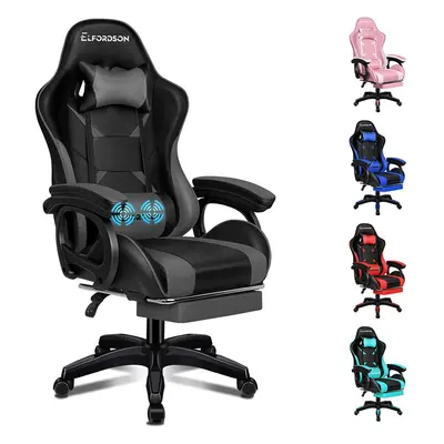 (Black & Grey) ELFORDSON Gaming Office Chair Racing Massage Computer Footrest