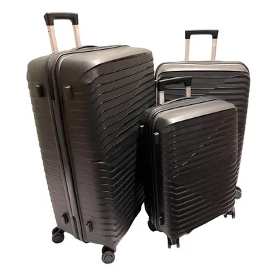 (Black) Set of Suitcase Luggage Hard Shell PP Cabin Case