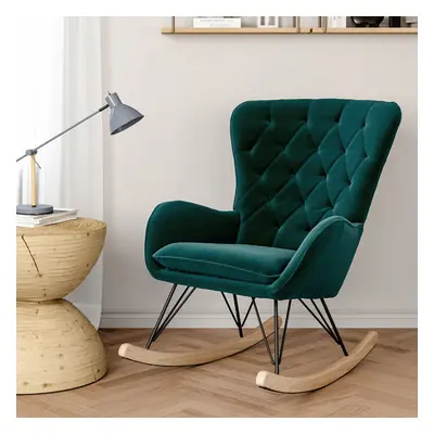 (Green) Modern Velvet Upholstered Rocking Chair Recliner