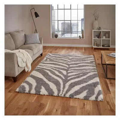 (160x220cm) Portofino Rugs M289 in Ivory and Grey Modern Power Loomed Animal Print Soft Shaggy M