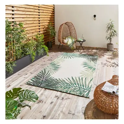 (120x170cm) Miami Indoor Outdoor Botanical Leaf Rug in Light Beige Green