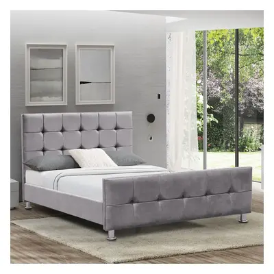 (Light Grey Velvet, Double) Valentina Bed Frame Upholstered Padded Velvet