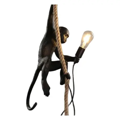 (Black-rope monkey) Modern Black Monkey Lamp Hemp Rope Pendant Lights American Country Resin Lof